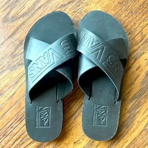 Girls all black vans sandals.